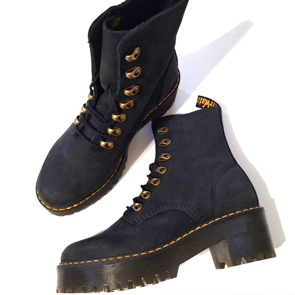 Dr. Martens Shoes - 💎NWOB Dr. Martens "Leona" Black Suede Combat Heeled Boots